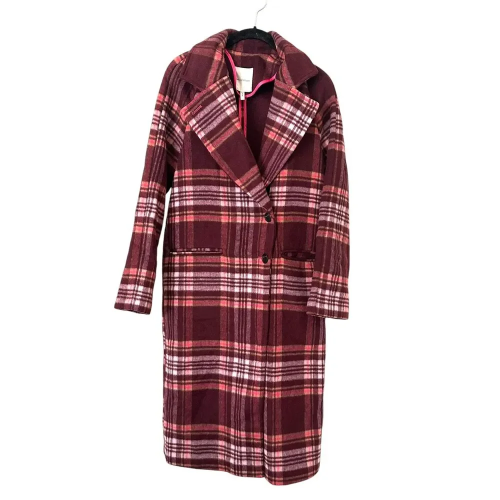 AVEC LES FILLES‎ Plaid Oversized Double Face Coat Pink Burgundy XS